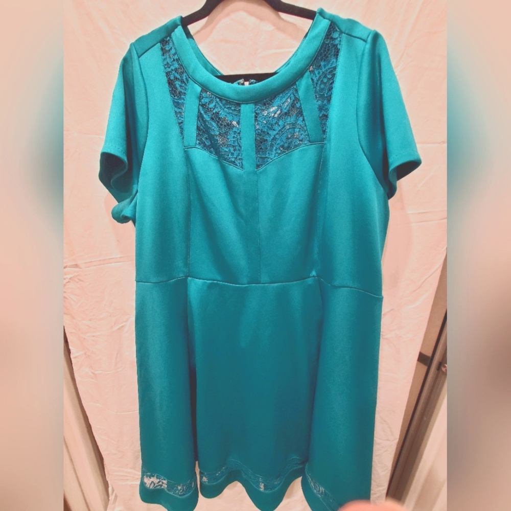 Teal Lace Detail Tea Dress